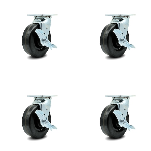 6 Inch Phenolic Caster Set with Roller Bearings and Brake/Swivel Lock SCC